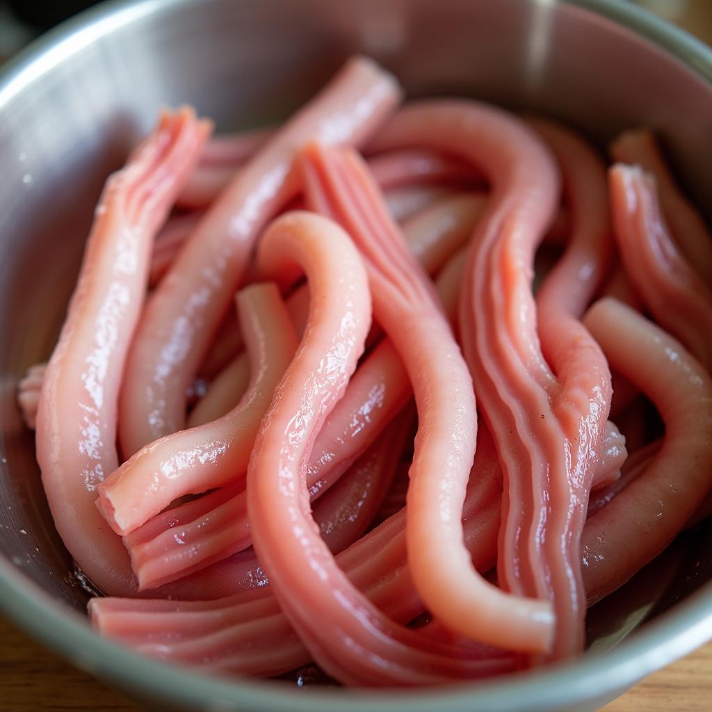 Sơ chế gân bò kỹ lưỡng trước khi tẩm ướp gia vị làm gân bò một nắng